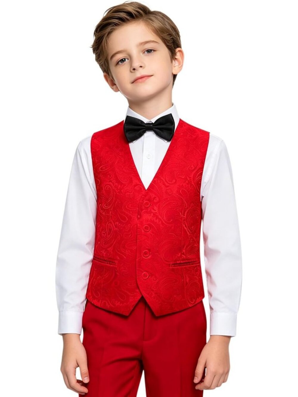 Stylish 4-Piece Boys' Paisley Suit Vest Set - Kids' Jacquard Waistcoat Outfit